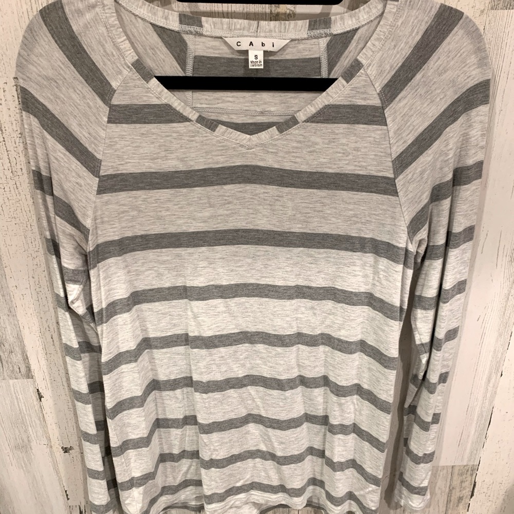 Cabi Gray Stripe Long sleeve Tee